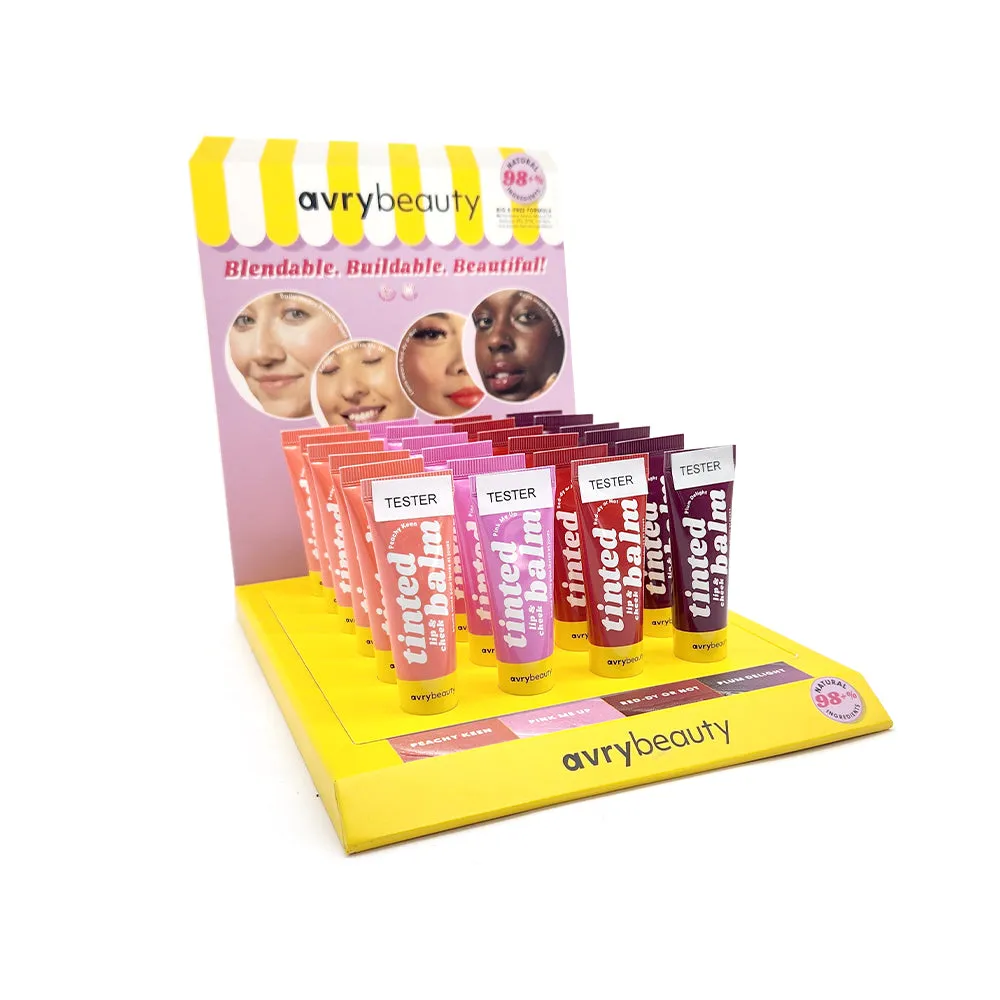 Avry Beauty Lip & Cheek Tinted Balm Display Stand including 20 Pieces