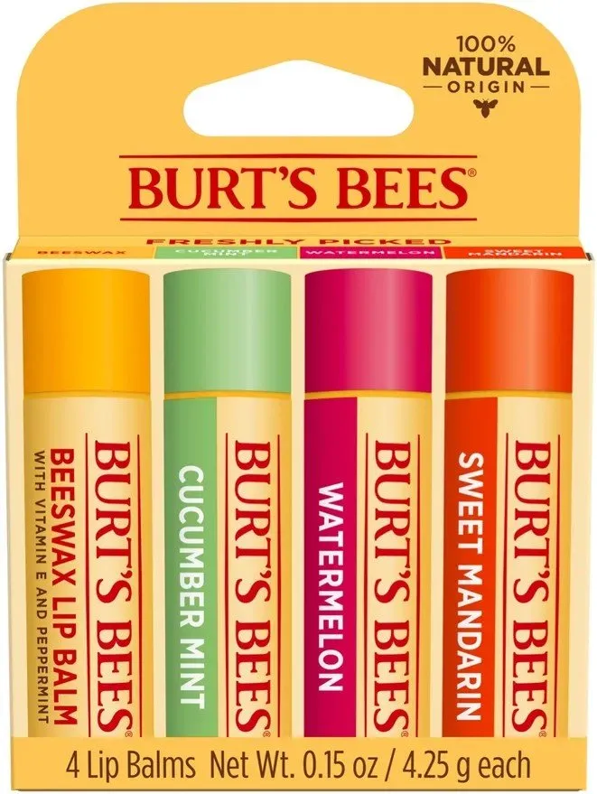 Burt's Bees Freshly Picked Lip Balms 4 (0.15 oz.) Tubes in Blister Box 4 Pieces Lip Balm