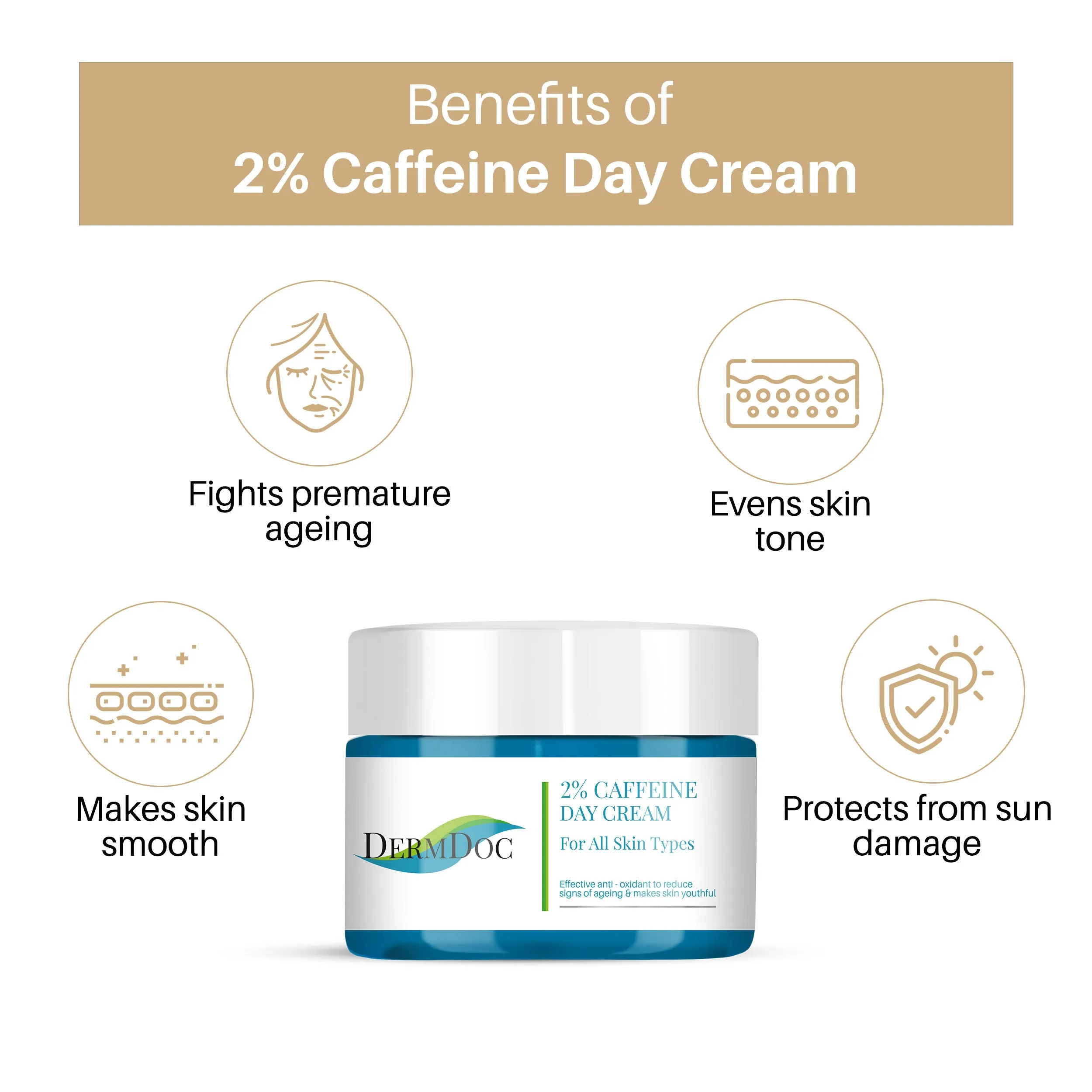 DermDoc 2% Caffeine Day Cream (50 gm) | moisturizing cream | caffeine products | anti aging day cream