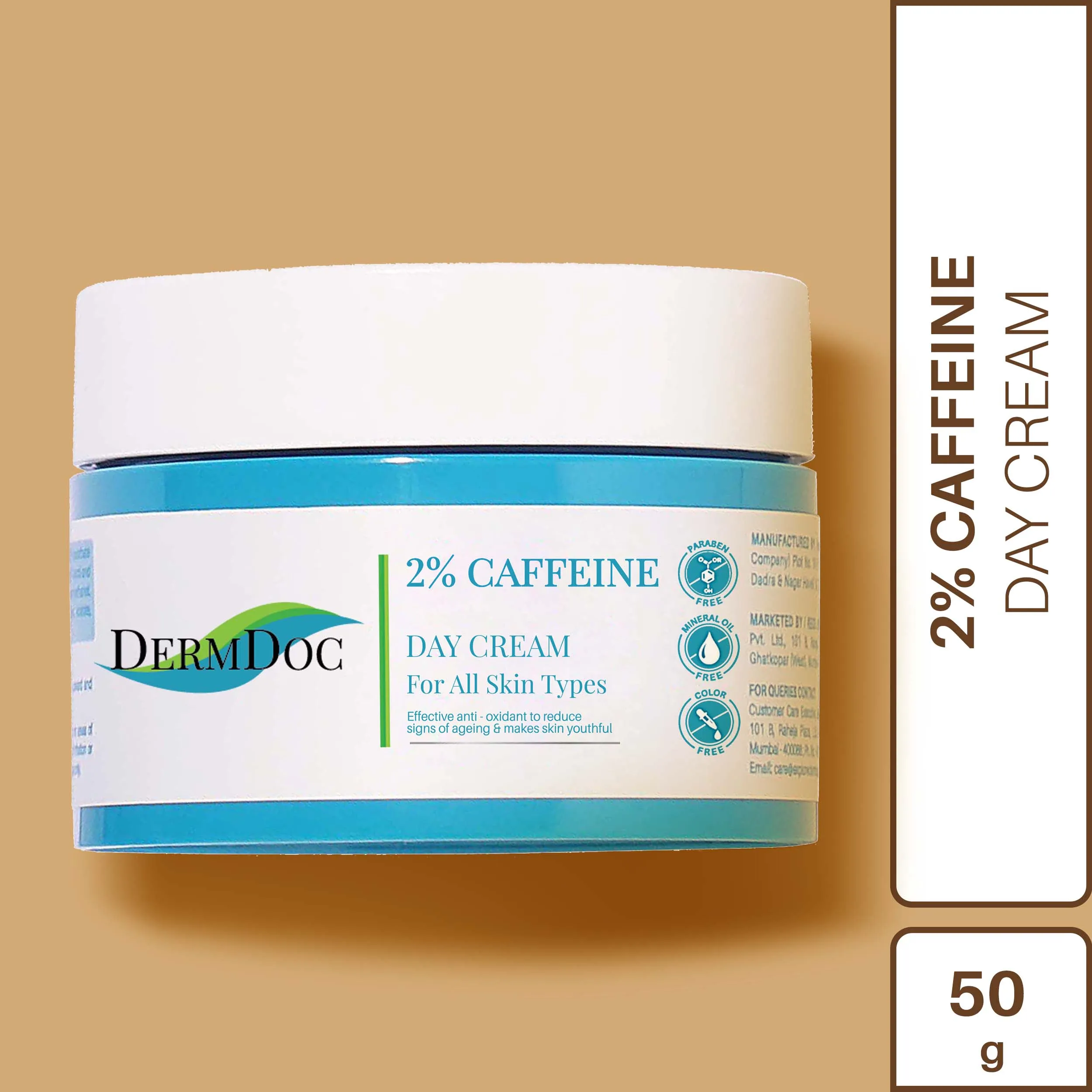 DermDoc 2% Caffeine Day Cream (50 gm) | moisturizing cream | caffeine products | anti aging day cream