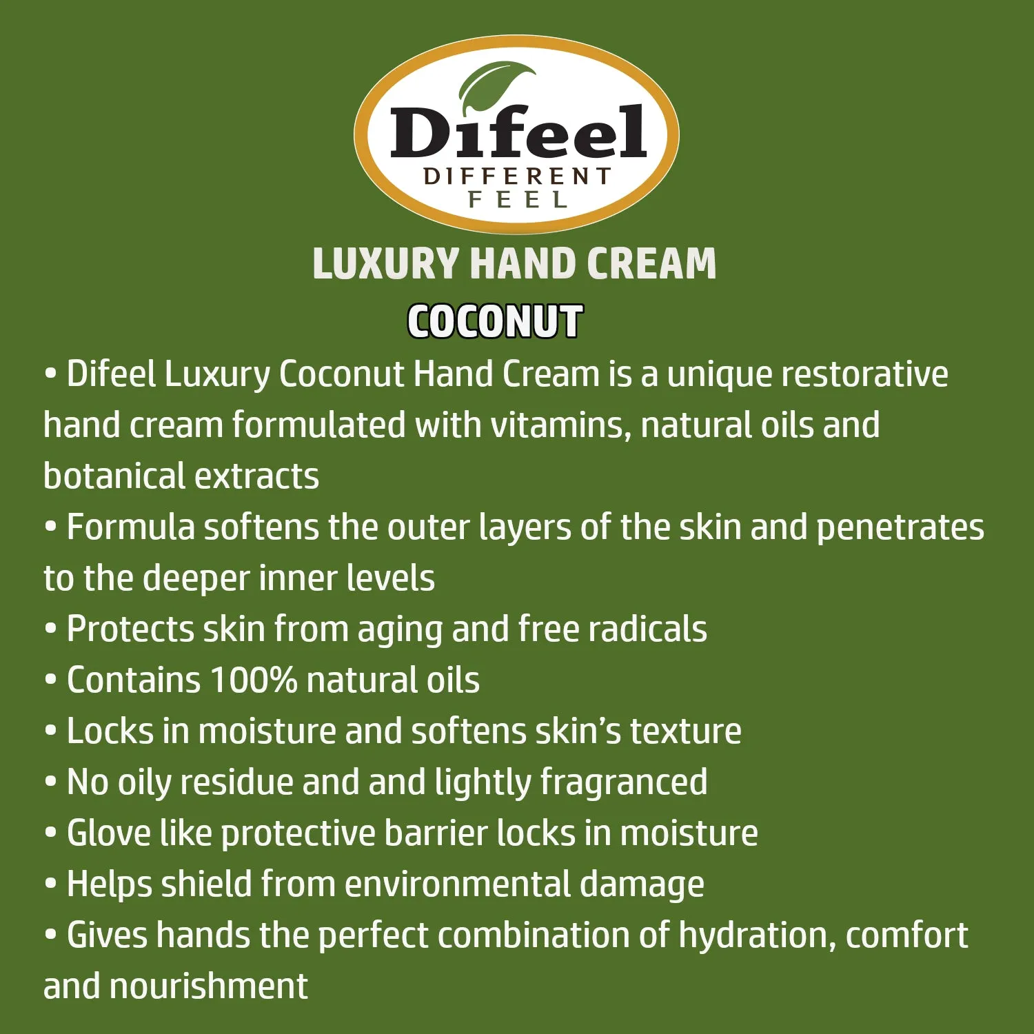 Difeel Luxury Moisturizing Hand Cream - Coconut Oil 1.4 oz.