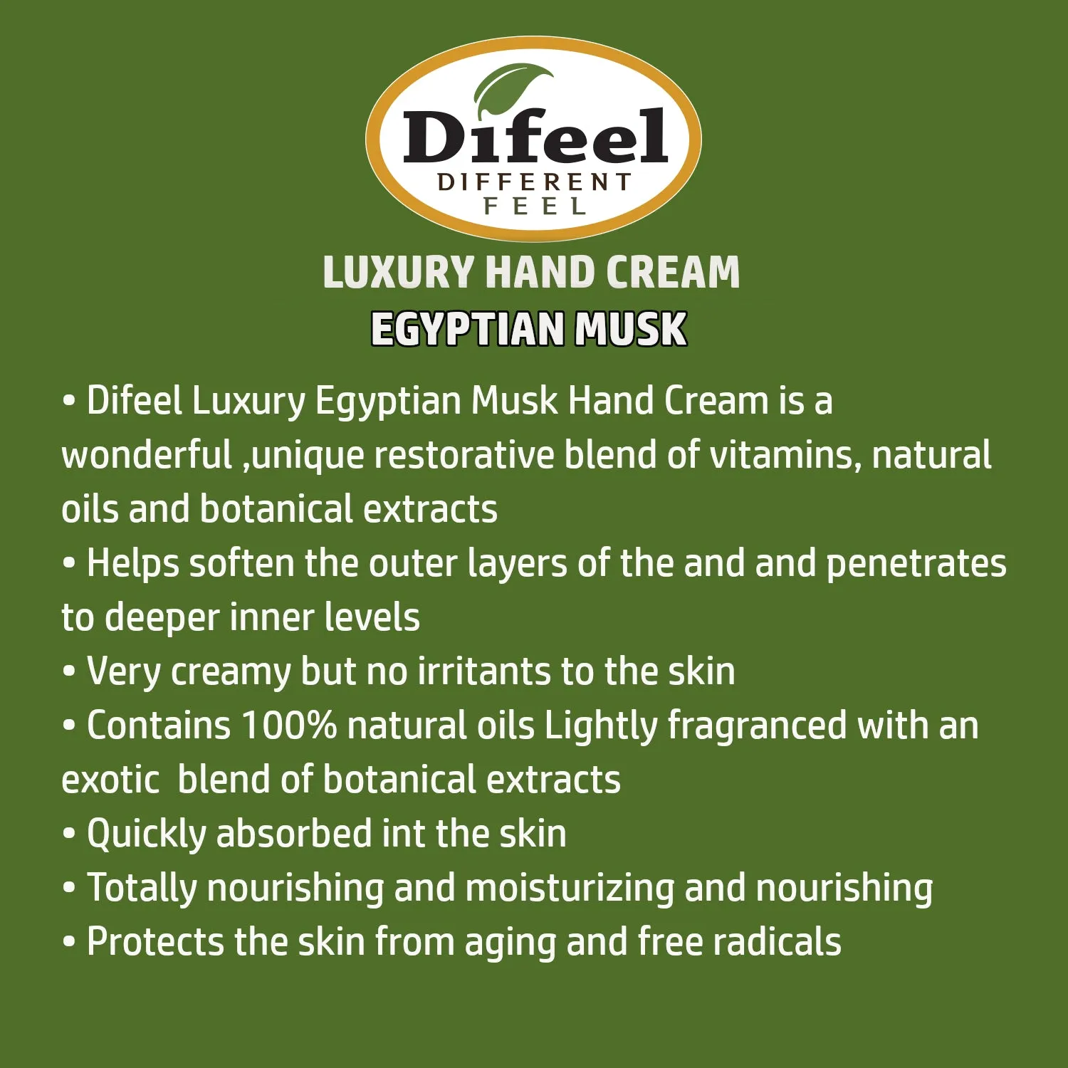 Difeel Luxury Moisturizing Hand Cream - Egyptian Musk 1.4 oz. (12-Pack)