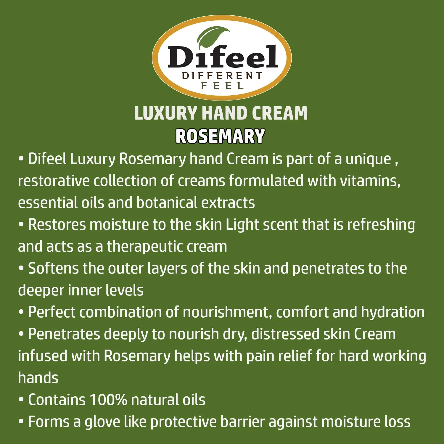 Difeel Luxury Moisturizing Hand Cream - Rosemary 1.4 oz.