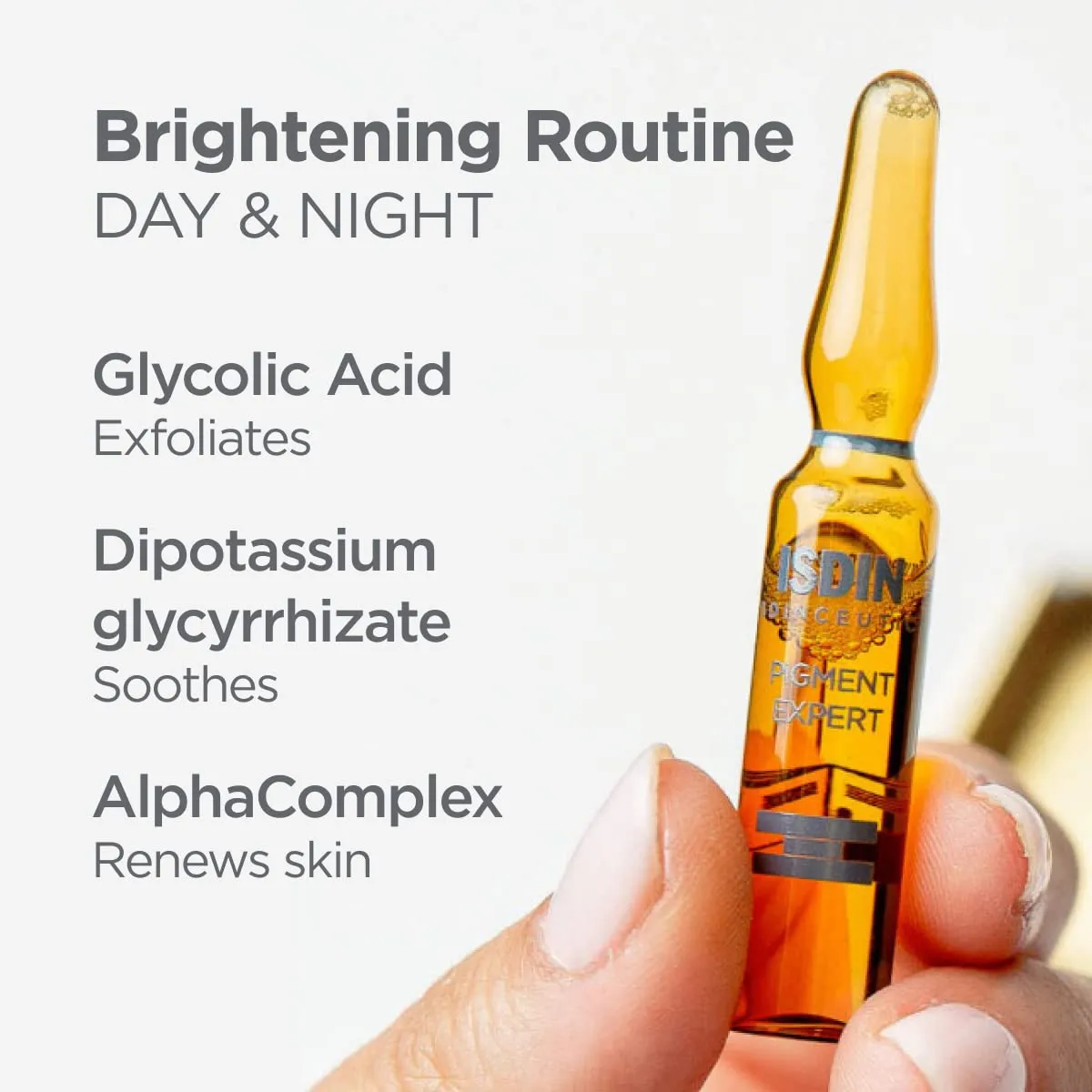 ISDIN Day & Night Brightening Routine Serum, Exfoliate and Correct, Sealed in Glass Ampoules for Maximum Efficacy, 20 ampoules