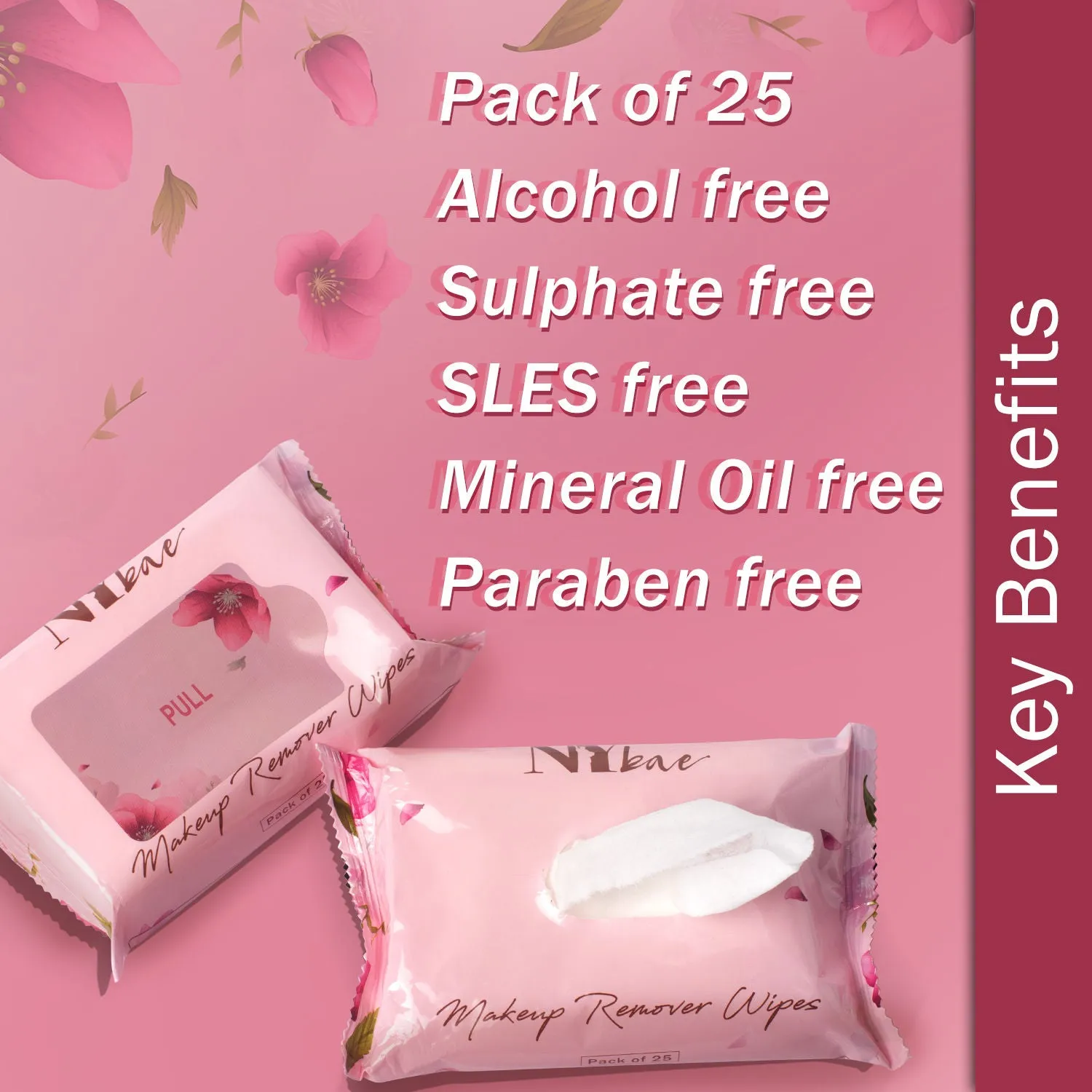 NY Bae Makeup Remover Wipes - Pack of 25 | Cleansing Facial Wipes | Refreshing | Alcohol Free | Sulphate Free | Paraben Free