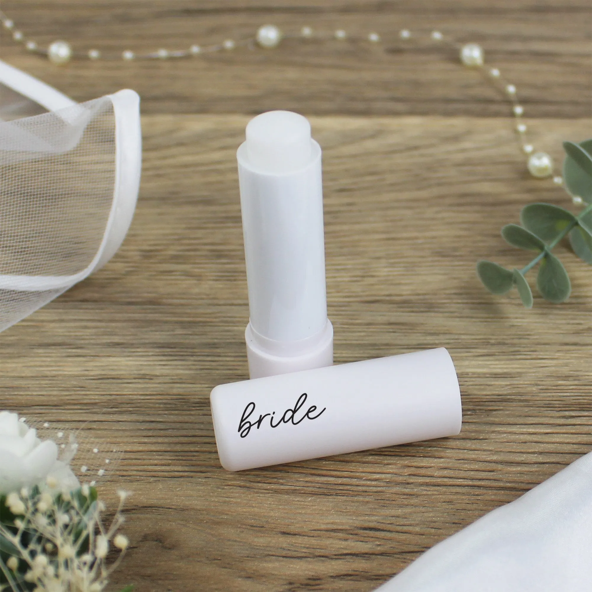 Personalised Pink Team Bride & White Bride Lip Balms