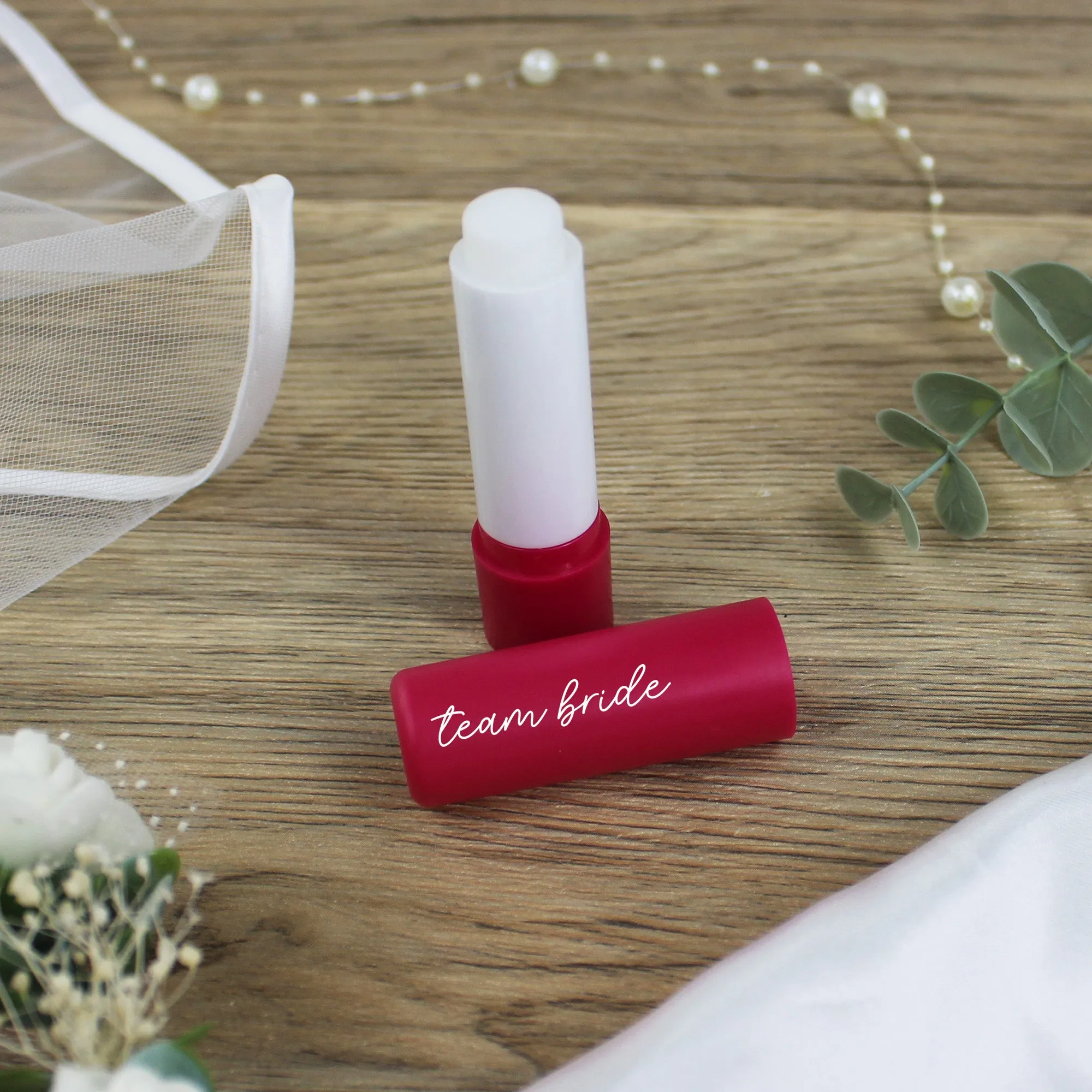 Personalised Pink Team Bride & White Bride Lip Balms